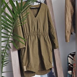 Zara khaki green V-neck Tunic dress Size: M